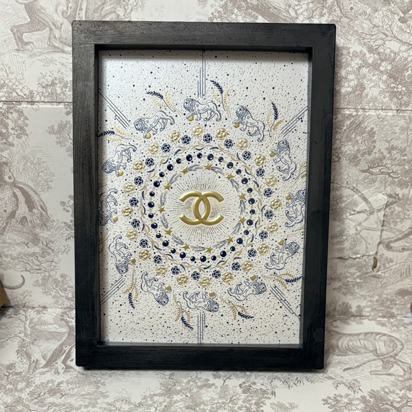 Handmade Other - Chanel Logo Black Framed Wall Art with Gold and Blue Accents